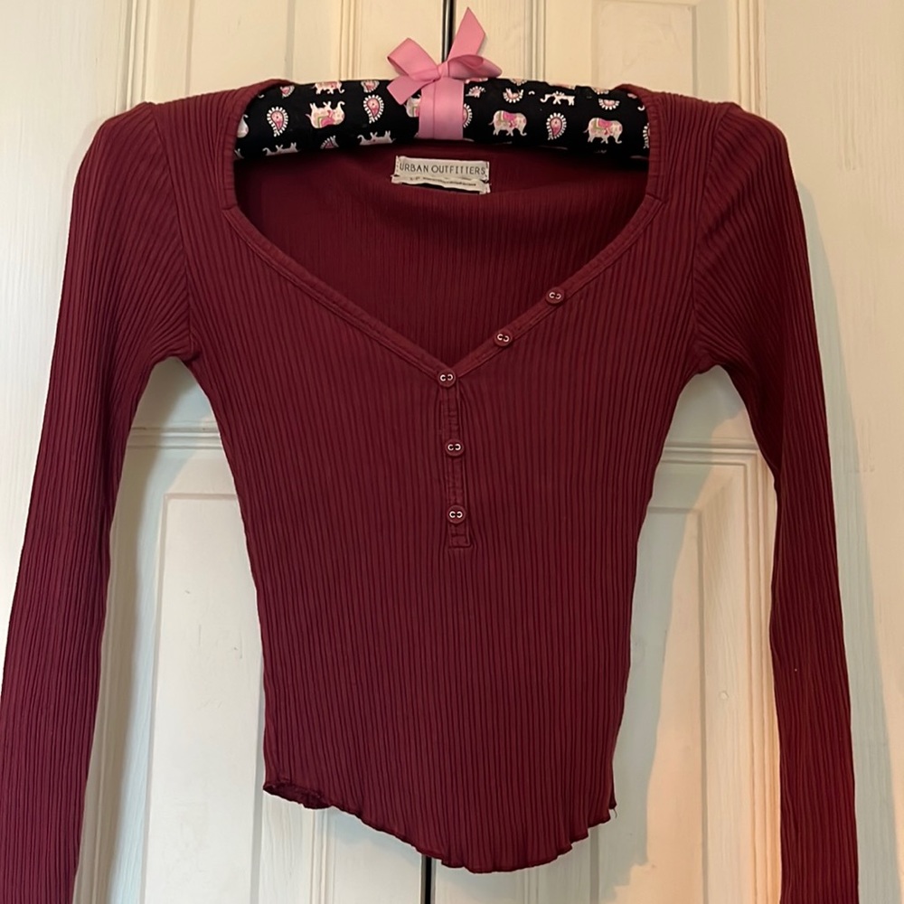 Urban Outfitters Wide Neck Maroon Henley Top